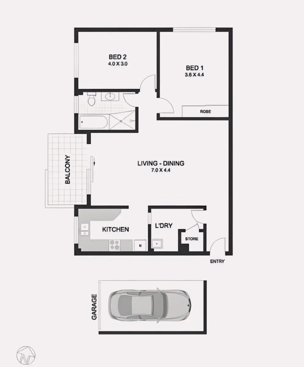 2Bedrooms, 1Bathrooms