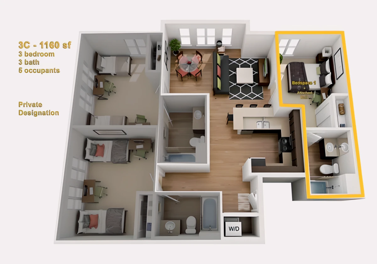 3 Rooms view 1