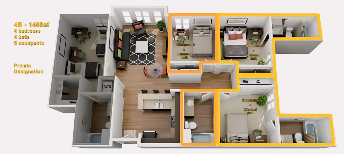 4 Rooms view 1