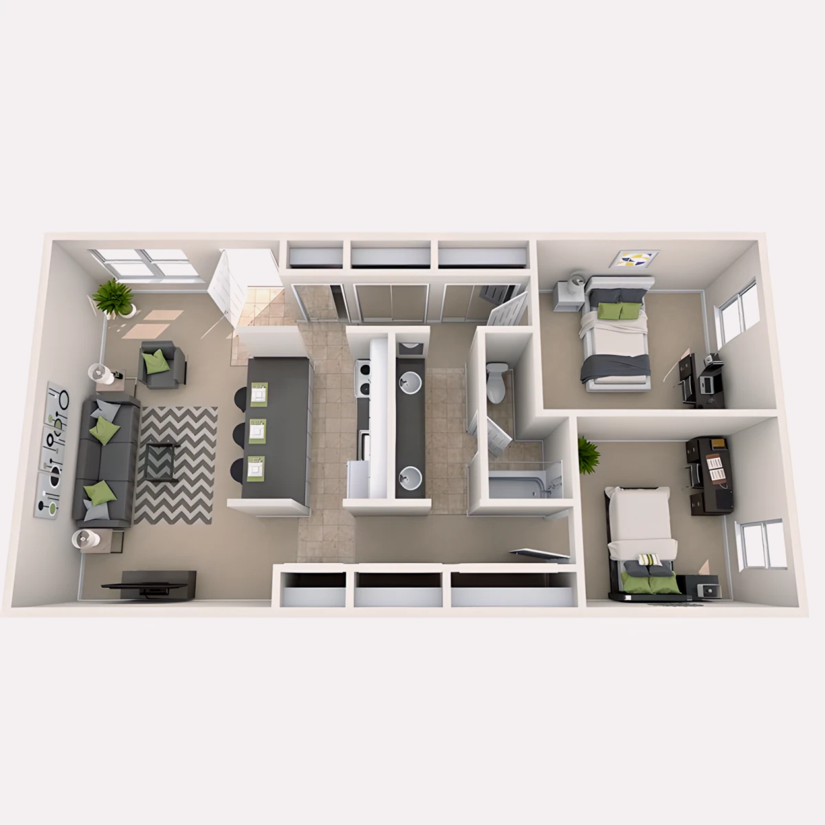 2 Bed 1 Bath for 2 People