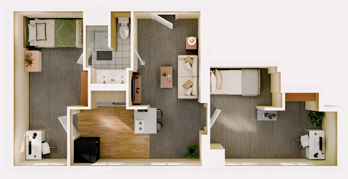 2BR/1BA Rooms view 3