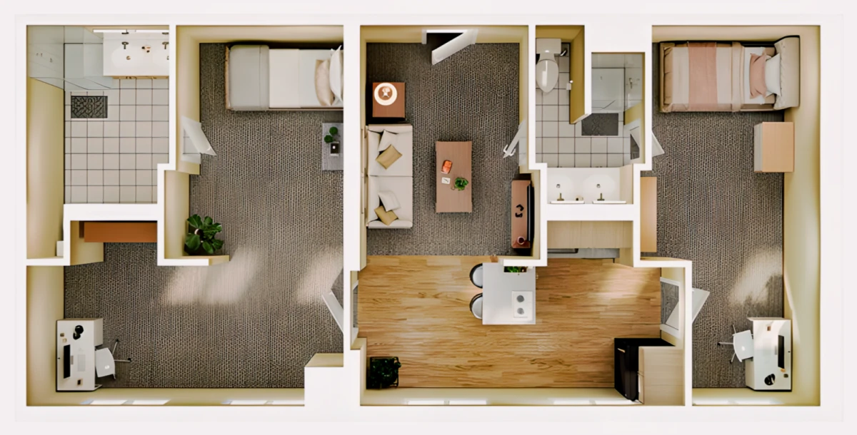 2BR/2BA Rooms view 3