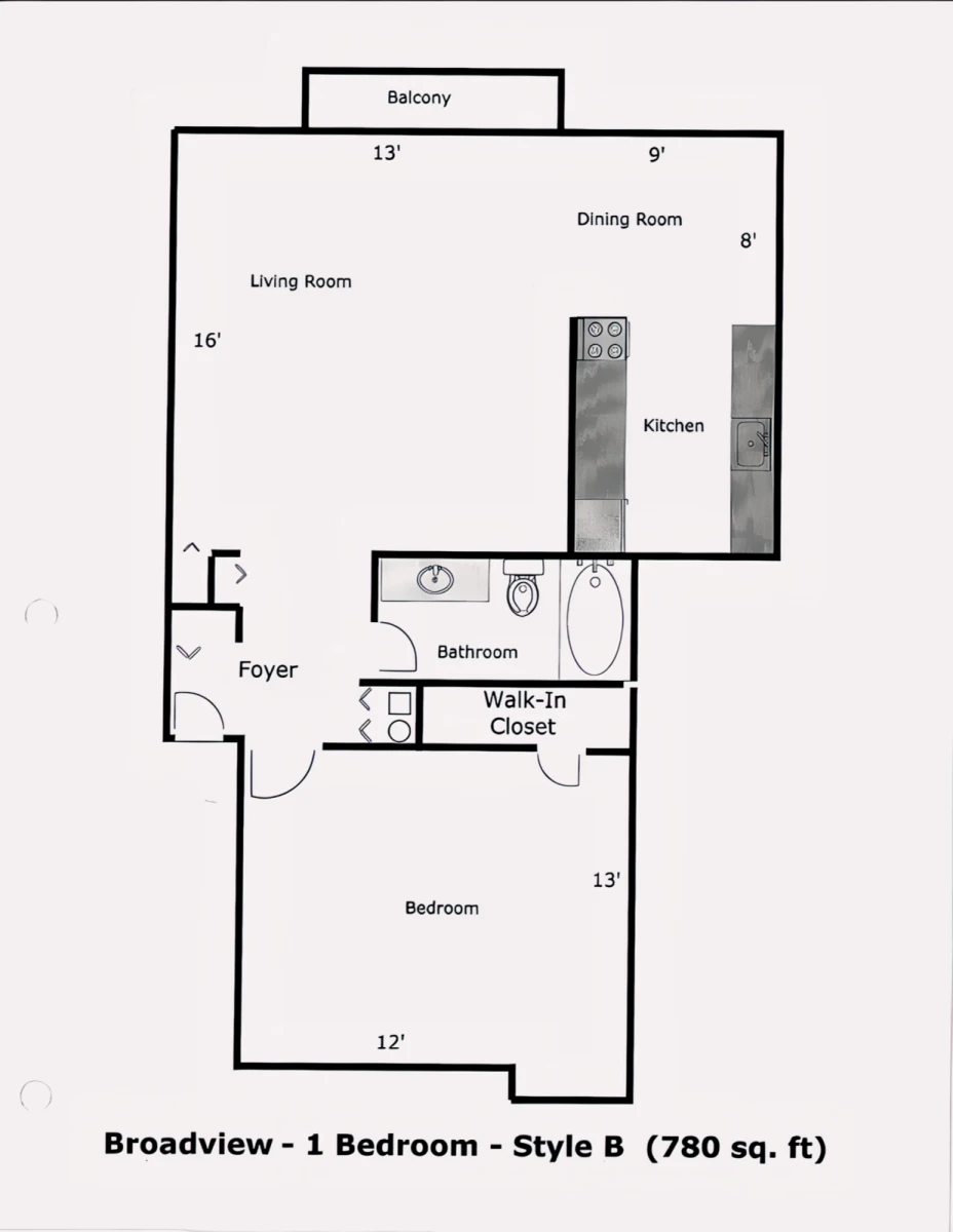 1 Bedroom 1 bathroom style b