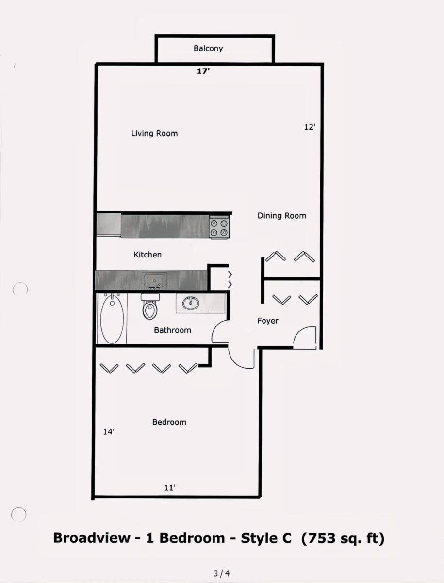 1 Bedroom 1 bathroom style c