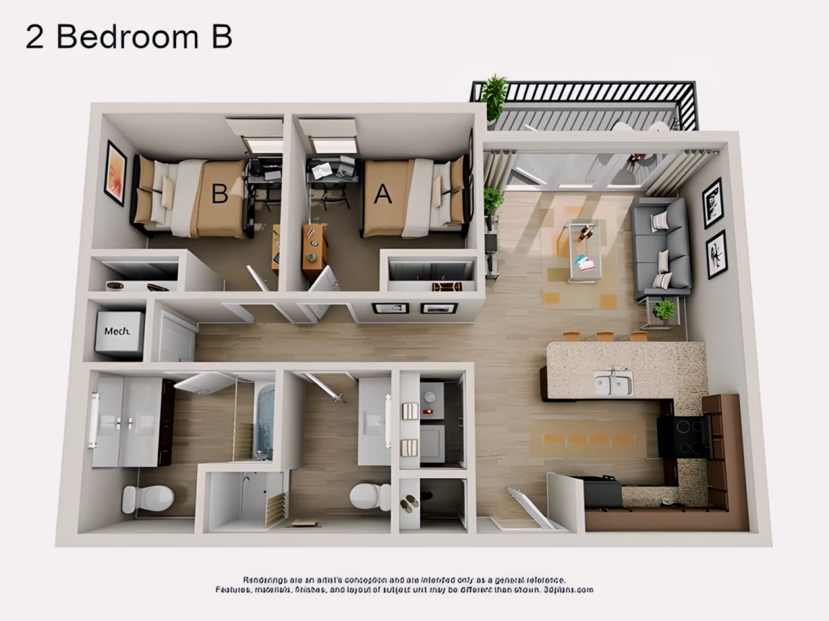 2BR/2BA Rooms view 2