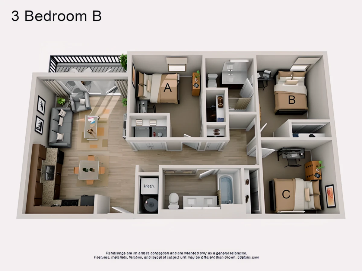 3BR/2BA Rooms view 3