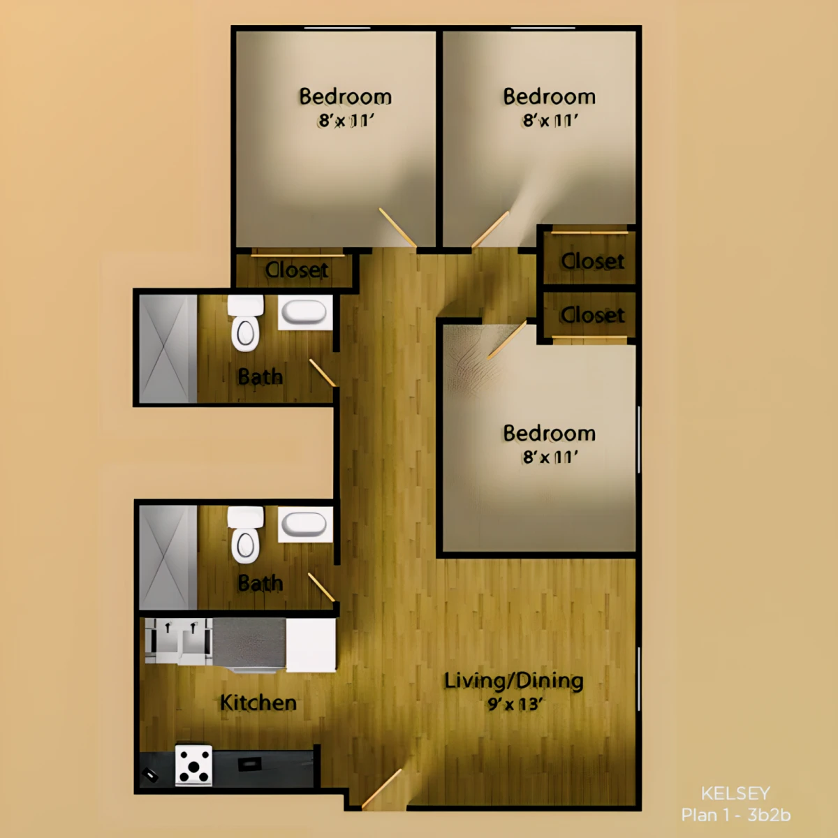 3 Rooms view 1