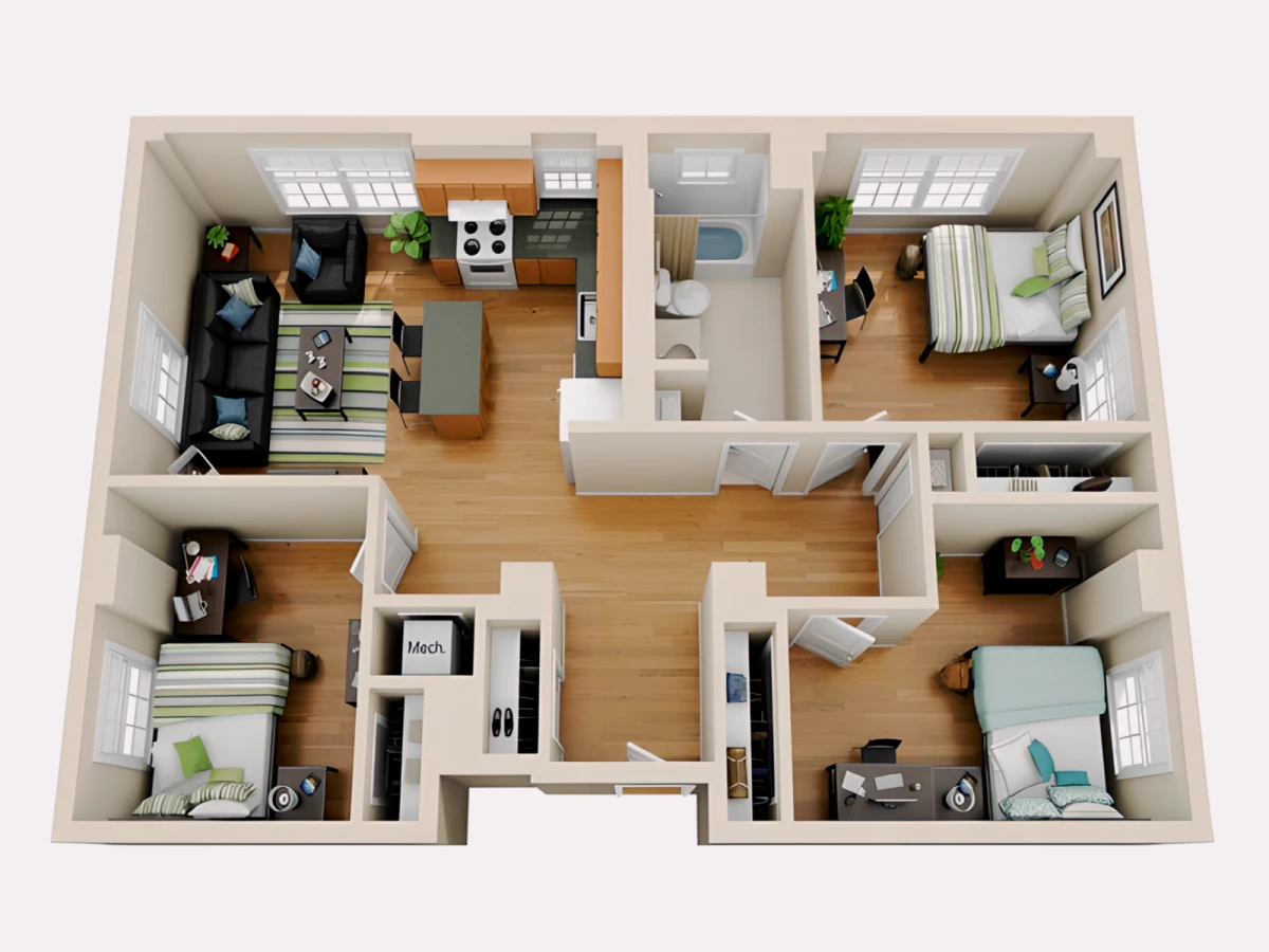 3BR/1BA Rooms view 1