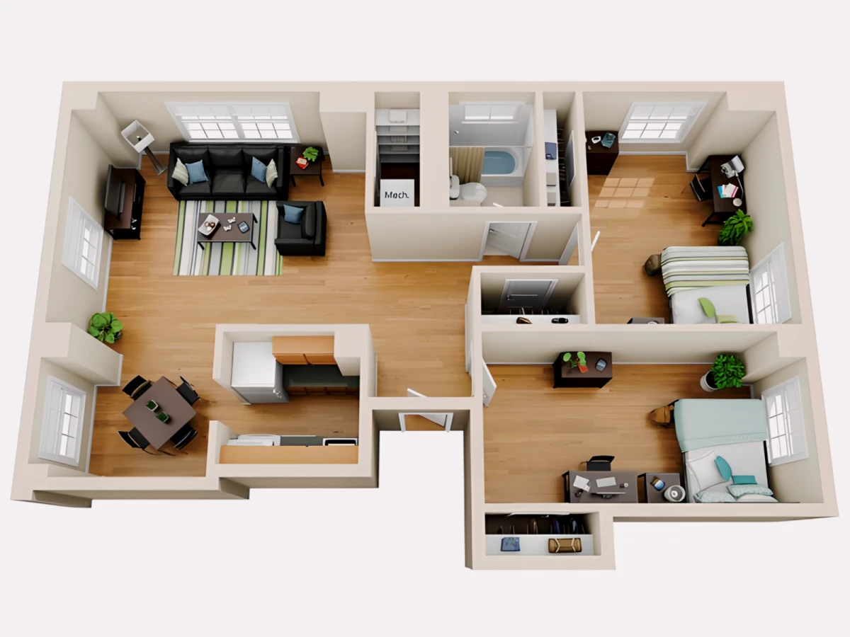 2BR/1BA Rooms view 2