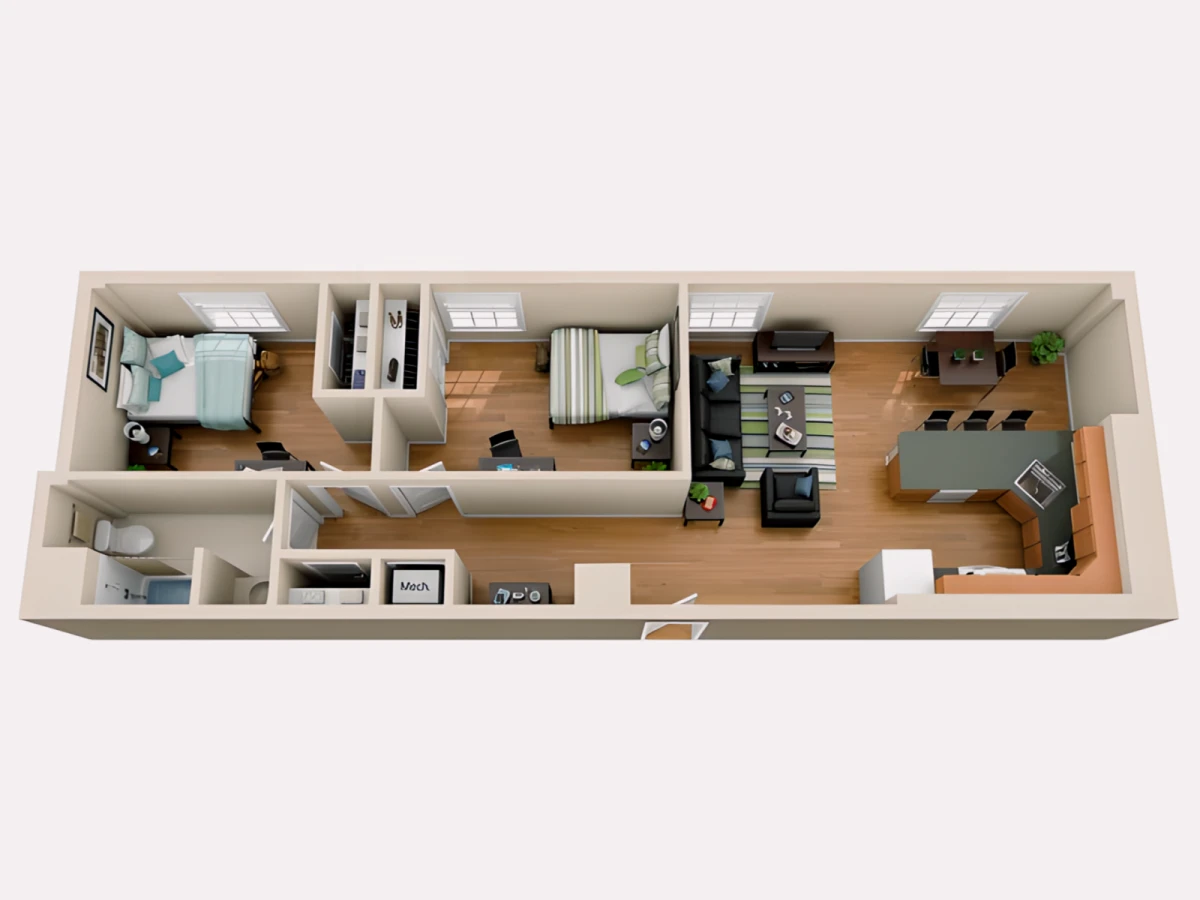 2BR/1BA Rooms view 1