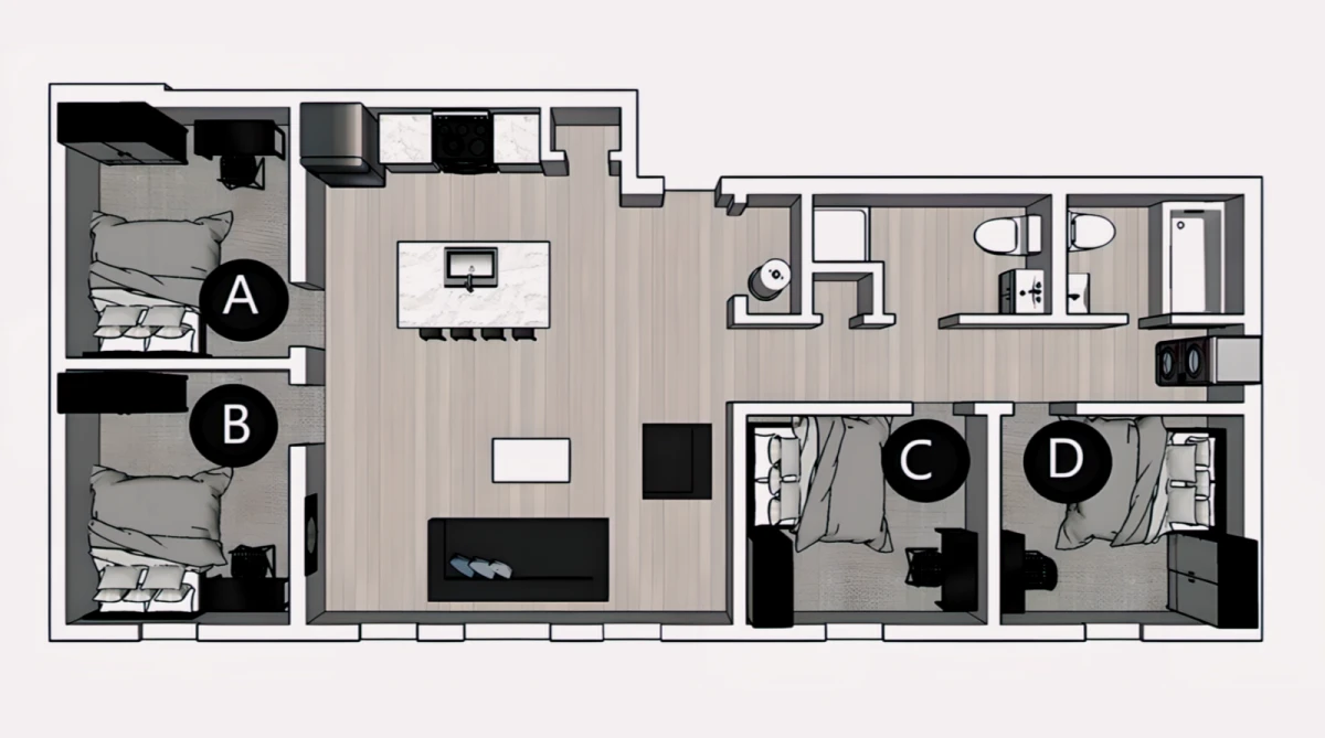 4 Rooms view 1