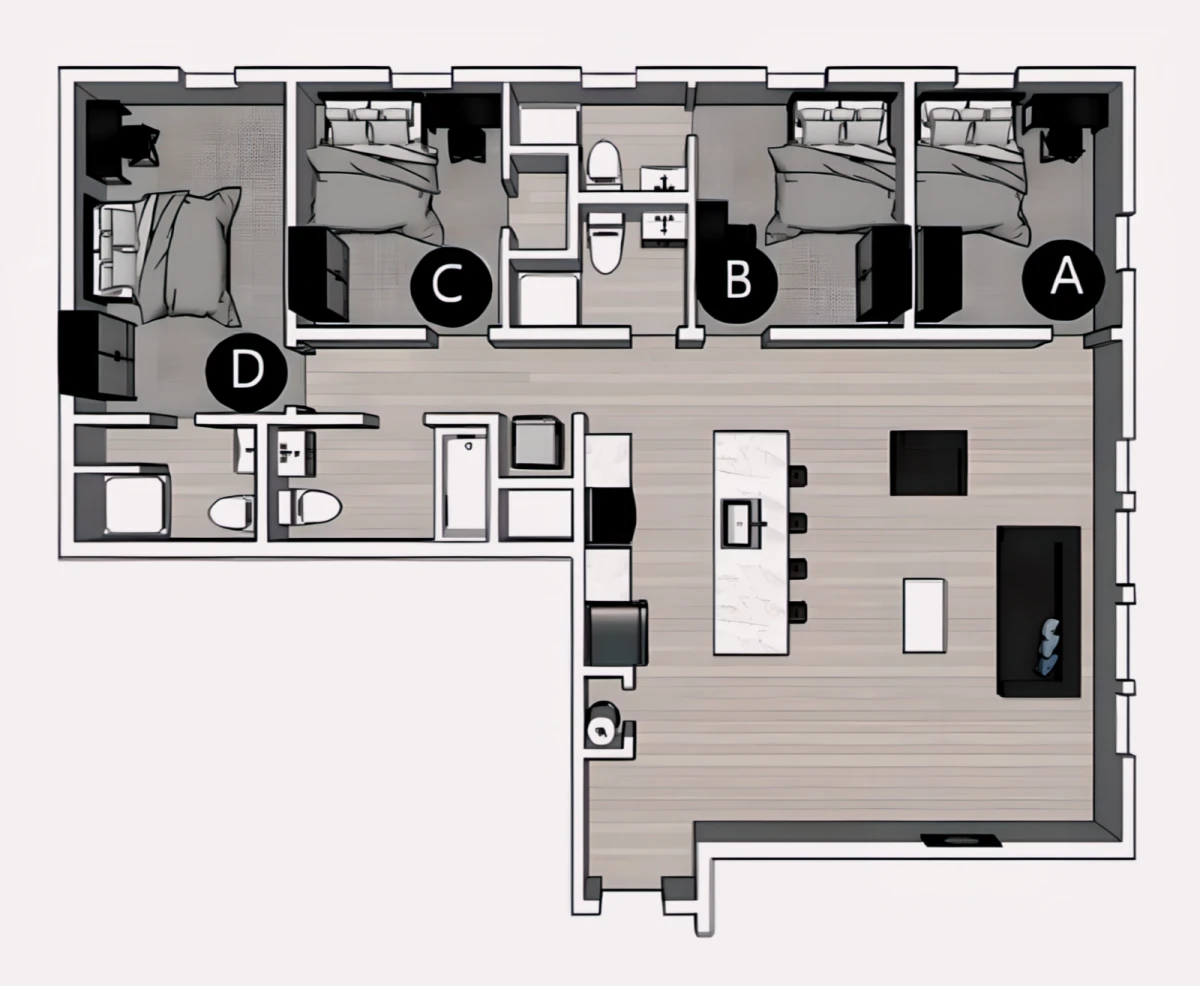 4 Rooms view 2
