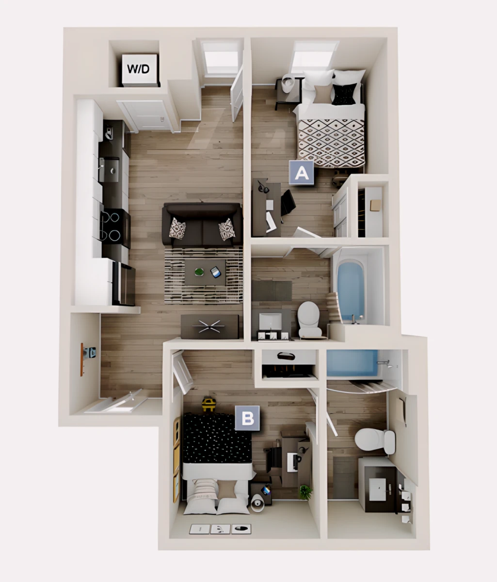 1 Bed 1 Bath A5 Shared Bathroom