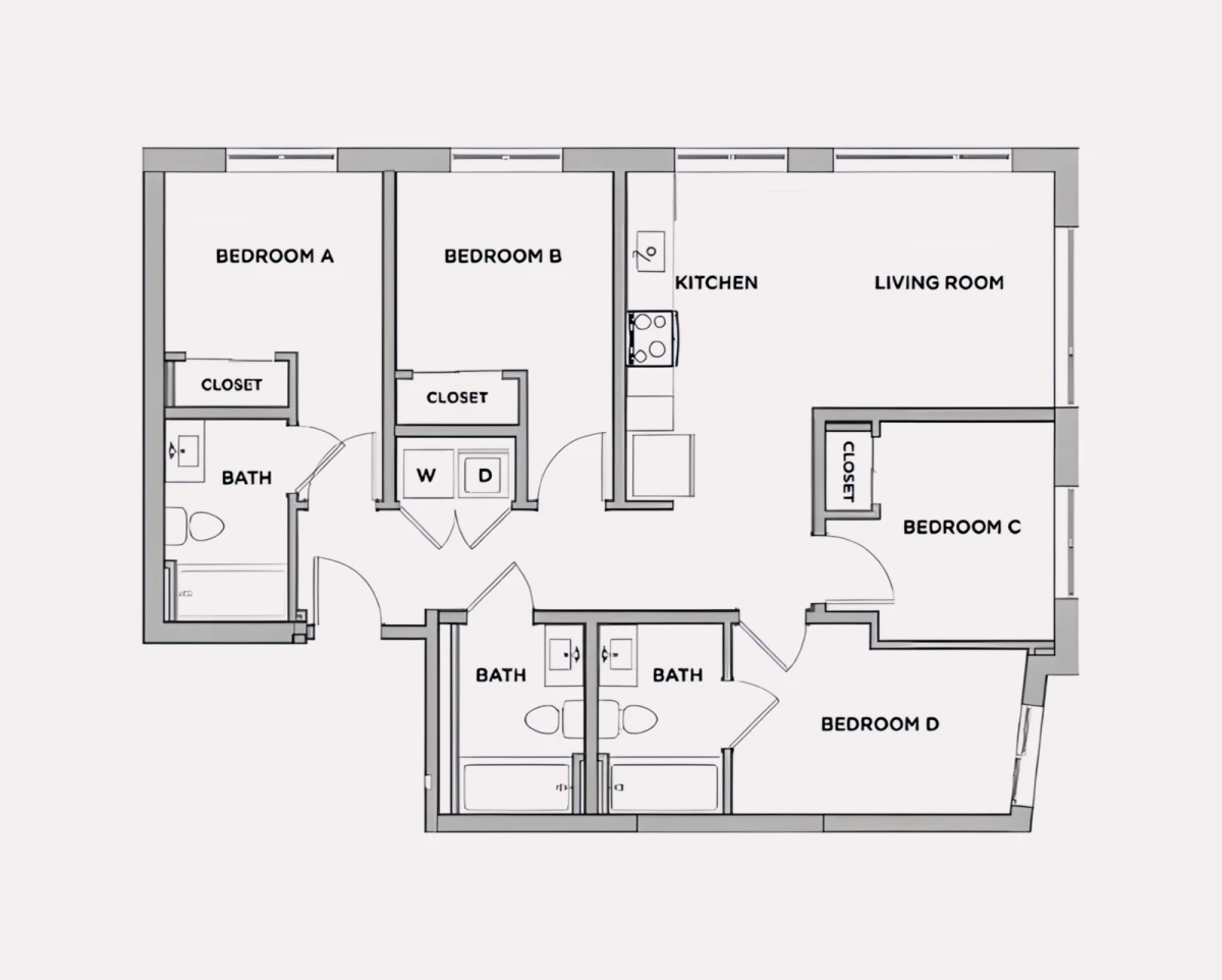 2 Bed 1 Bath B12