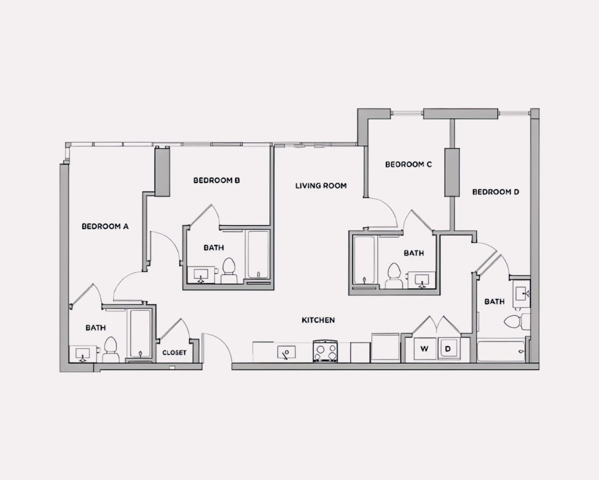 2 Bed 2 Bath B6-M Shared Bathroom
