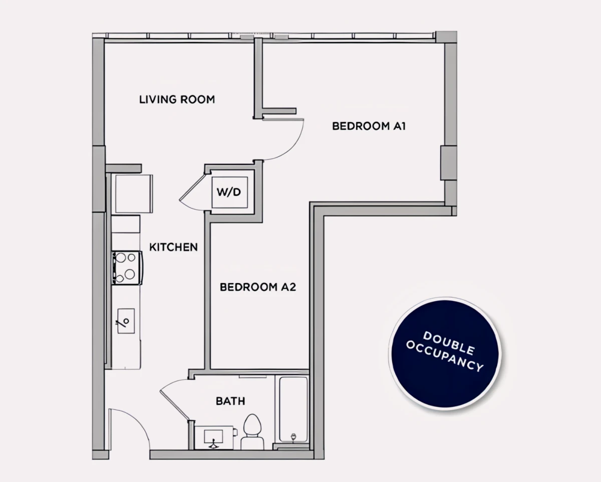 1 Bed 1 Bath A1 Shared Bathroom