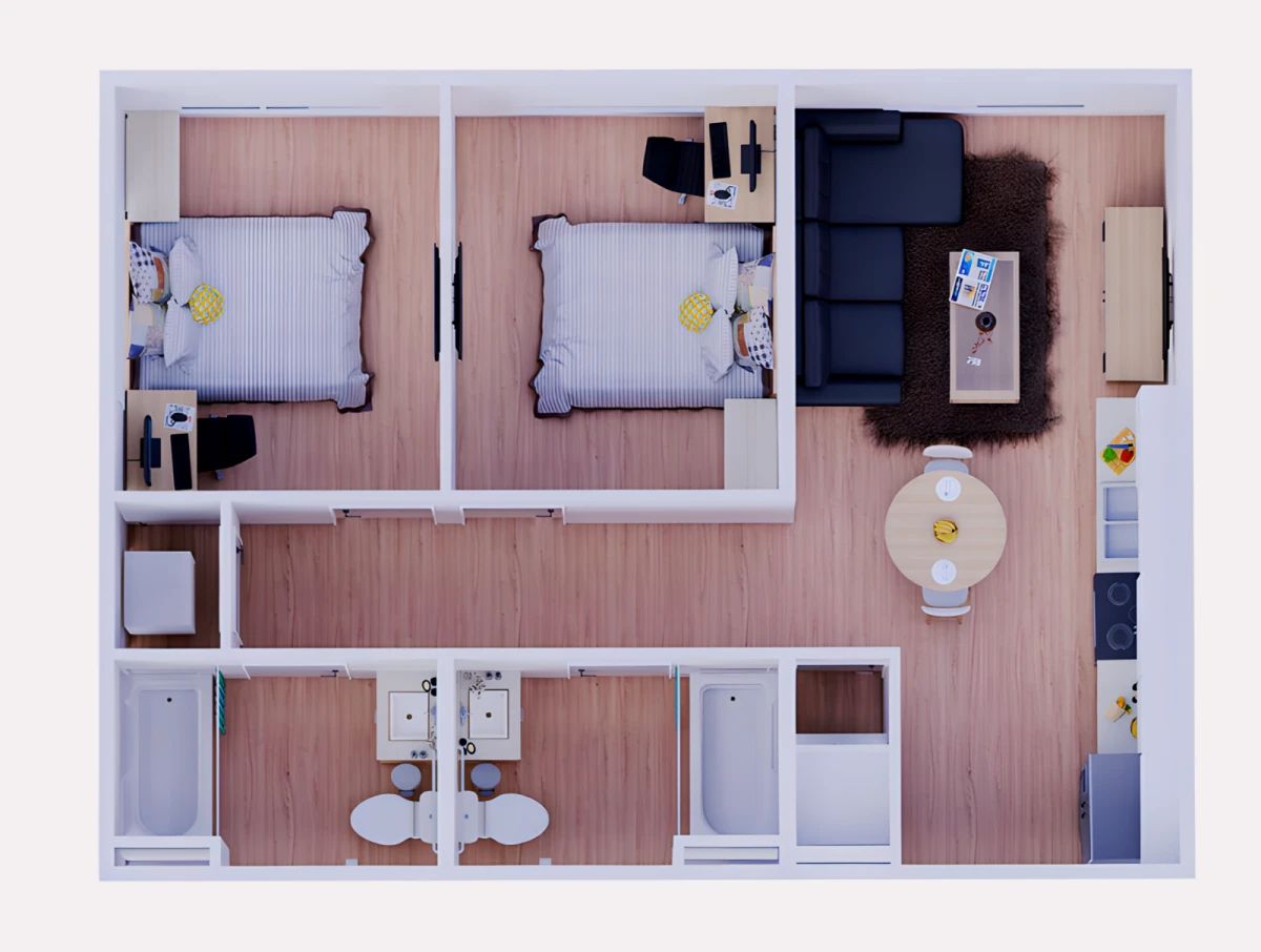 2 Bed 2 Bath 2C