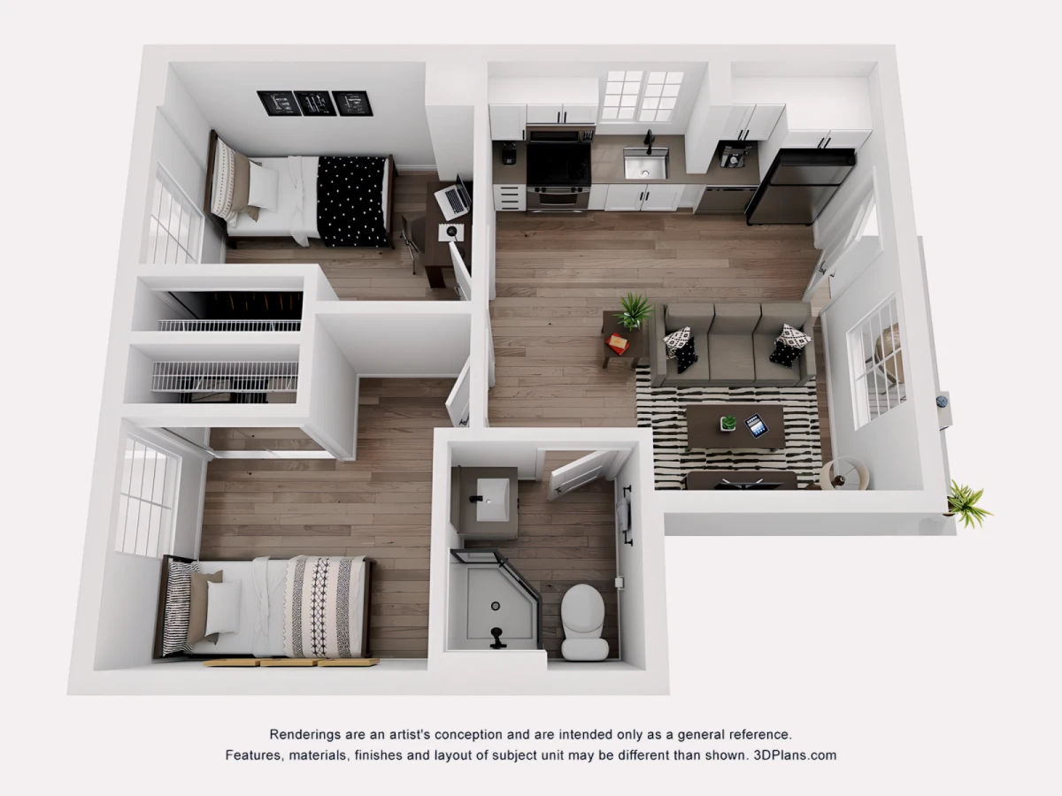 2BR/1BA Rooms view 1