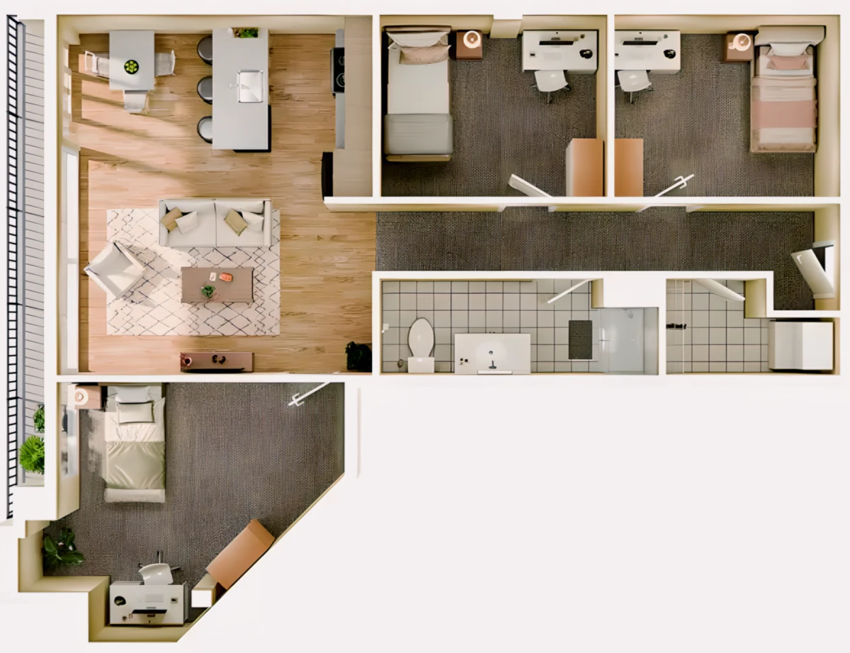 3BR/1BA Rooms view 3